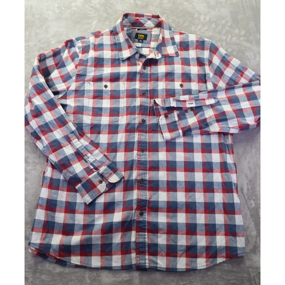 Lee Regular Fit Stretch Button Front Shirt Men's Size XL Campfire Camping Hiking